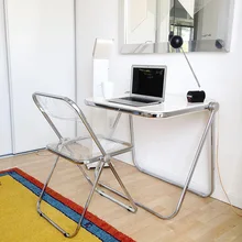 Joylove-mesa plegable transparente, almacenamiento portátil, oficina, aprendizaje, escritorio de ordenador y silla, tocador blanco