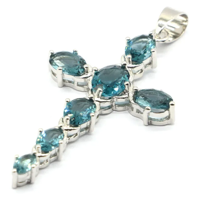 4.5g Real Customized 925 Solid Sterling Silver  PENDANT Long Cross Pink Kunzite London Blue Topaz Violet Tanzanite Woman's Engag