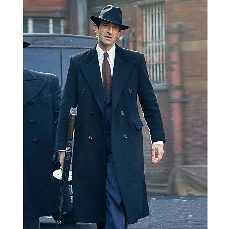 

YANGHAOYUSONG Homemade Adrien Brody Long Black Wool Coat Suit Collar Double Breasted Casual European and American Style Jacket