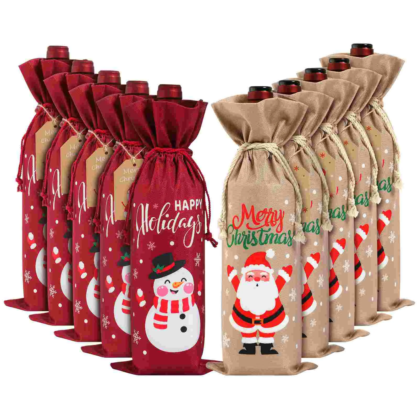 

LUXSHINY Wine Bottle Bags Christmas Wine Gift Bags Burlap Party Favor Wine Bags Drawstring Wine Bags with Tags