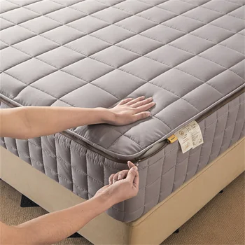 Coprimaterasso chiuso peloso a 6 lati con cerniera Lenzuolo con angoli antipolvere per letto matrimoniale queen king size Protezione per materasso addensato 1