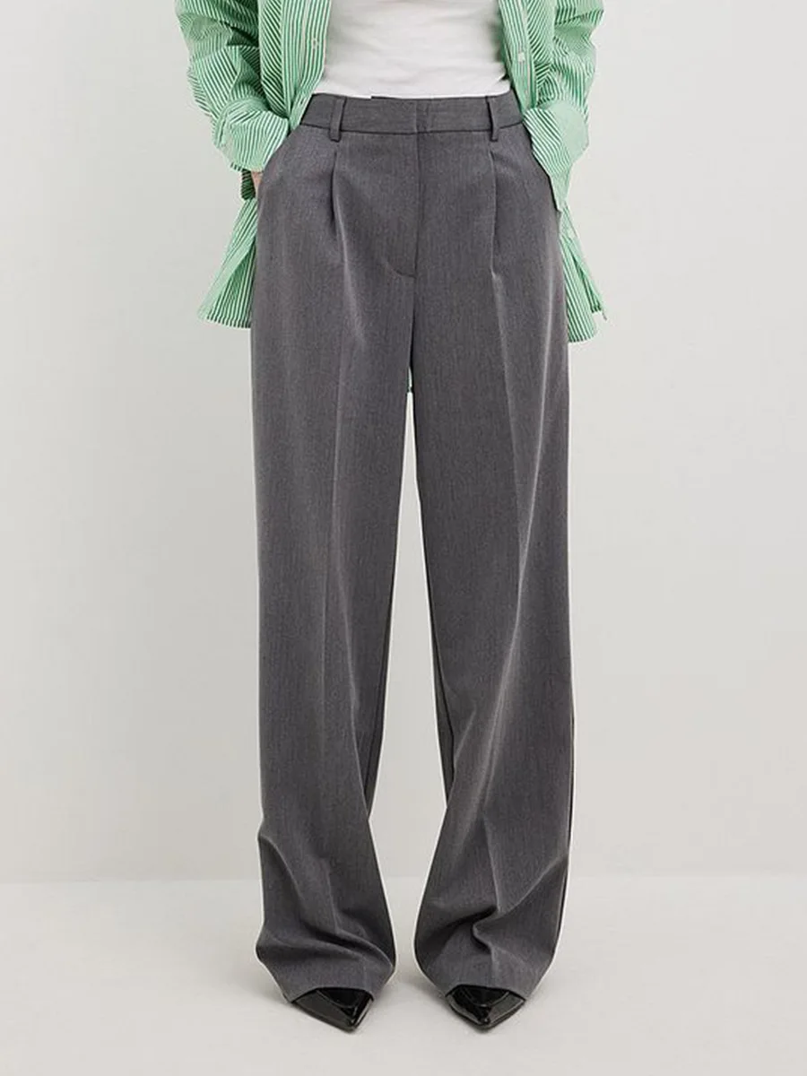 Bornladies Women's Spring Summer New Loose Wide-Leg Suit Pants Elegant Office Classic Straight-Leg High-Waist Suit Trousers
