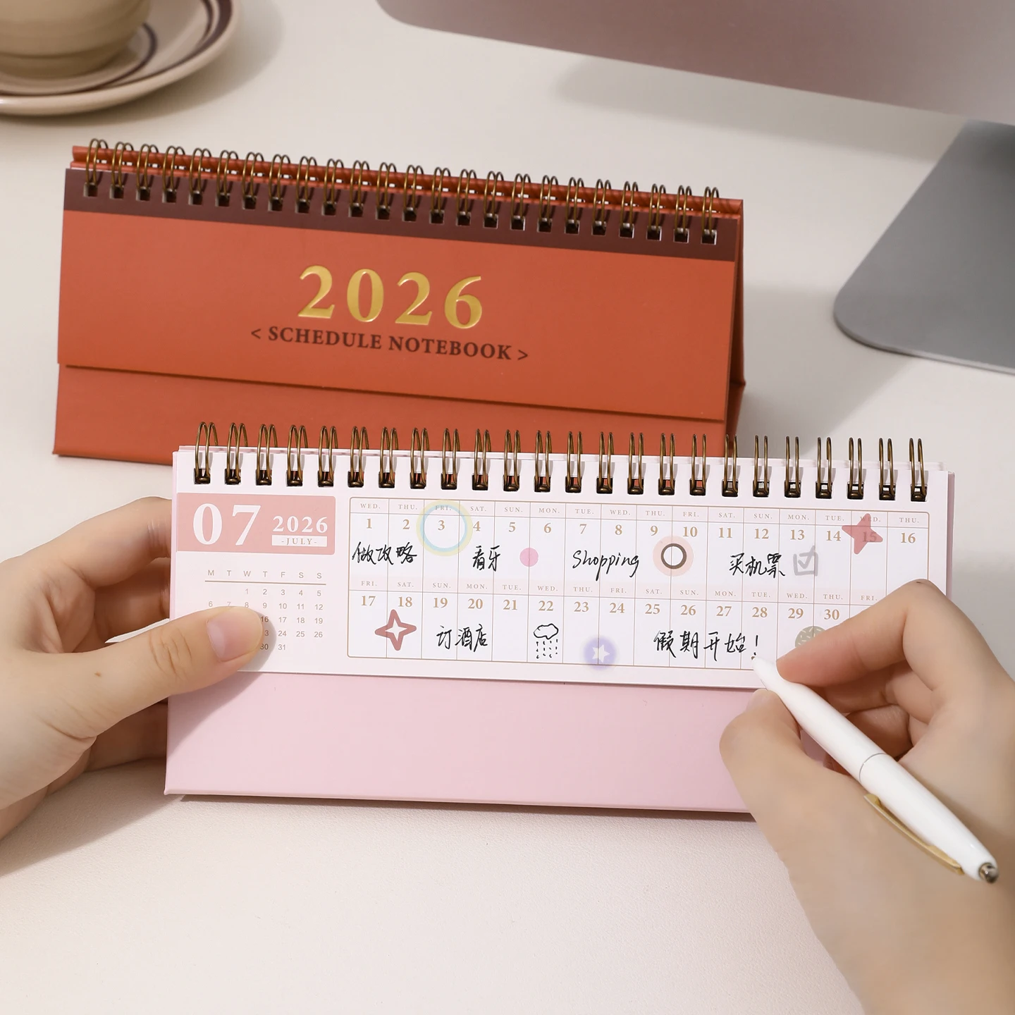 2025.10~2026.12 Kawaii 2026 Calendario da parete semplice orizzontale Piccolo calendario da tavolo Planner Decorazione del desktop Cancelleria per ufficio - immagine 6
