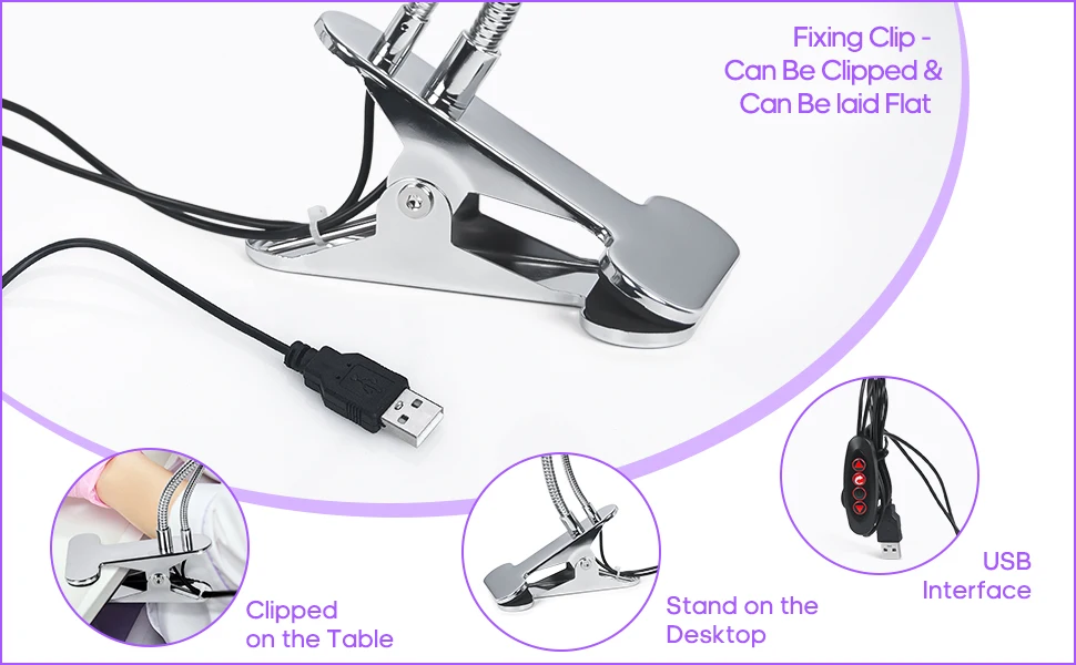 Description Picture 5 of item2-in-1 LED Nail Lamp 5W Dimmable Gooseneck Light Nails Manicure Dryer Sliver Curing UV & White 5V/1A for Nail Art