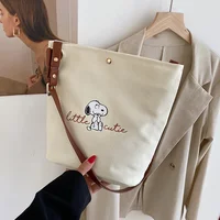 Snoopy Canvas Diagonal Cross Bag Youth Fashion Casual Version Ladies Large Capacity Shoulder Bag Solid Color Women Messenger Bag 3