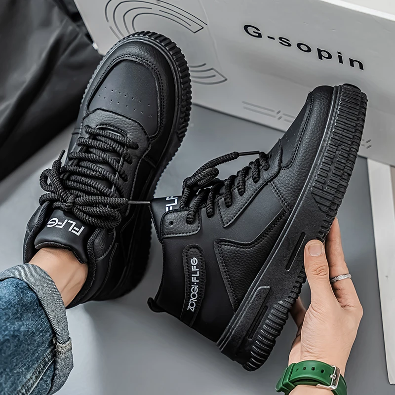Men's shoes spring new breathable small white shoes Korean version of all casual leather men's thick soles non-slip board shoes 2
