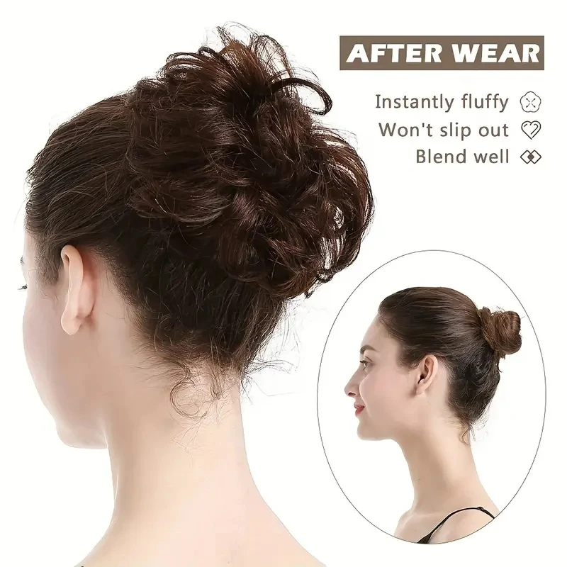 Short Curly Human Hair Buns Messy Bun Hair Pieces for Women Ponytail Extension Braid Ball Head Donuts Accessory Band