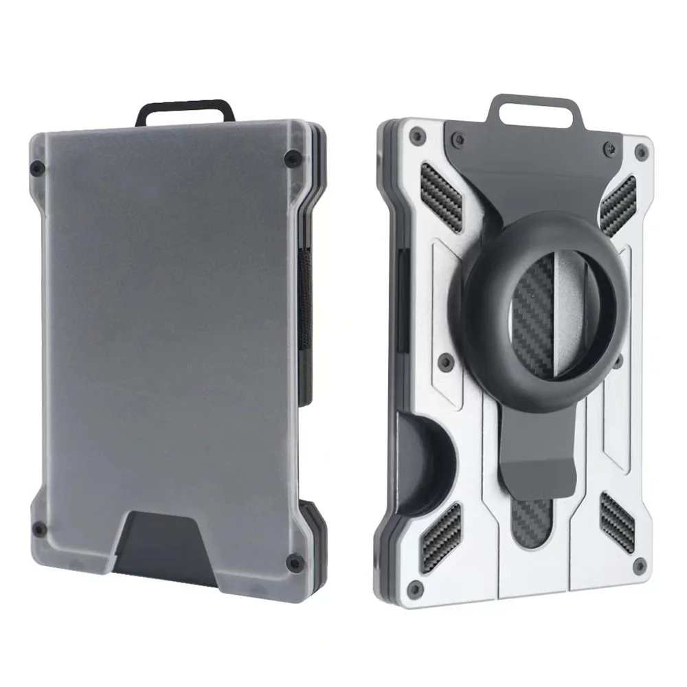 Men's Aluminum Wallet with Money Clip and Strap - Air Tag Card Holder