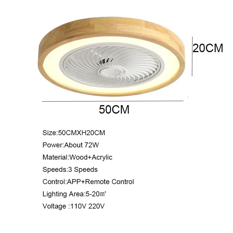 Wood Ceiling Fans with Remote Control 110V 220V Round Quadrilateral 6 Speeds Led Fan Living Bedroom 20Inch Modern Fans Lighting