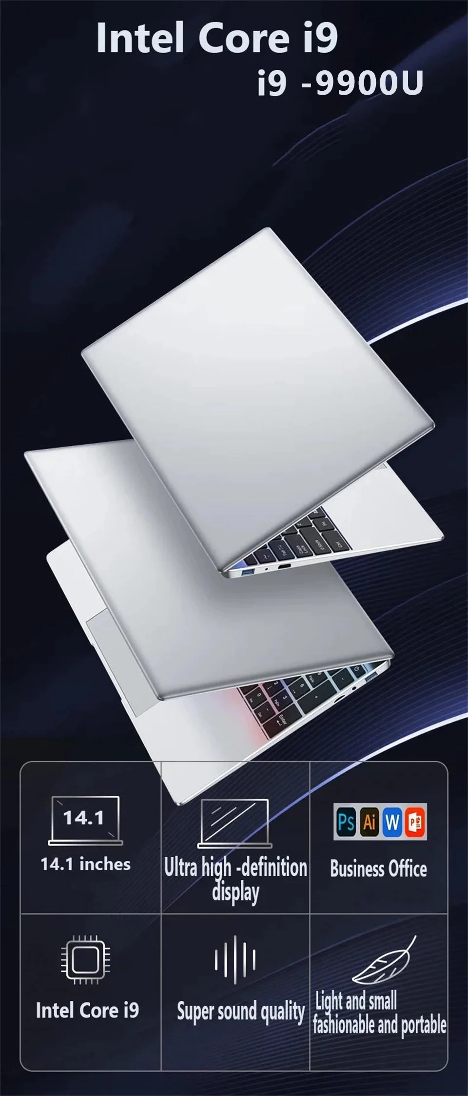 i9 Windows 11 Pro Laptop Intel CORE i9-9900U N5095A Notebook 14.1 Inch 16GB RAM 1TB 2TB SSD 1920*1080HD Gaming laptops Pc Gamer