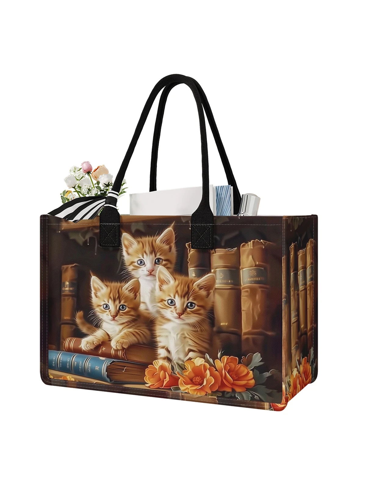 Cute Cat Pattern Printed Handbag - Tote Bag, Women's Gift Handbag Beach Bag, Large Capacity Handbag Suitable for Men and Women