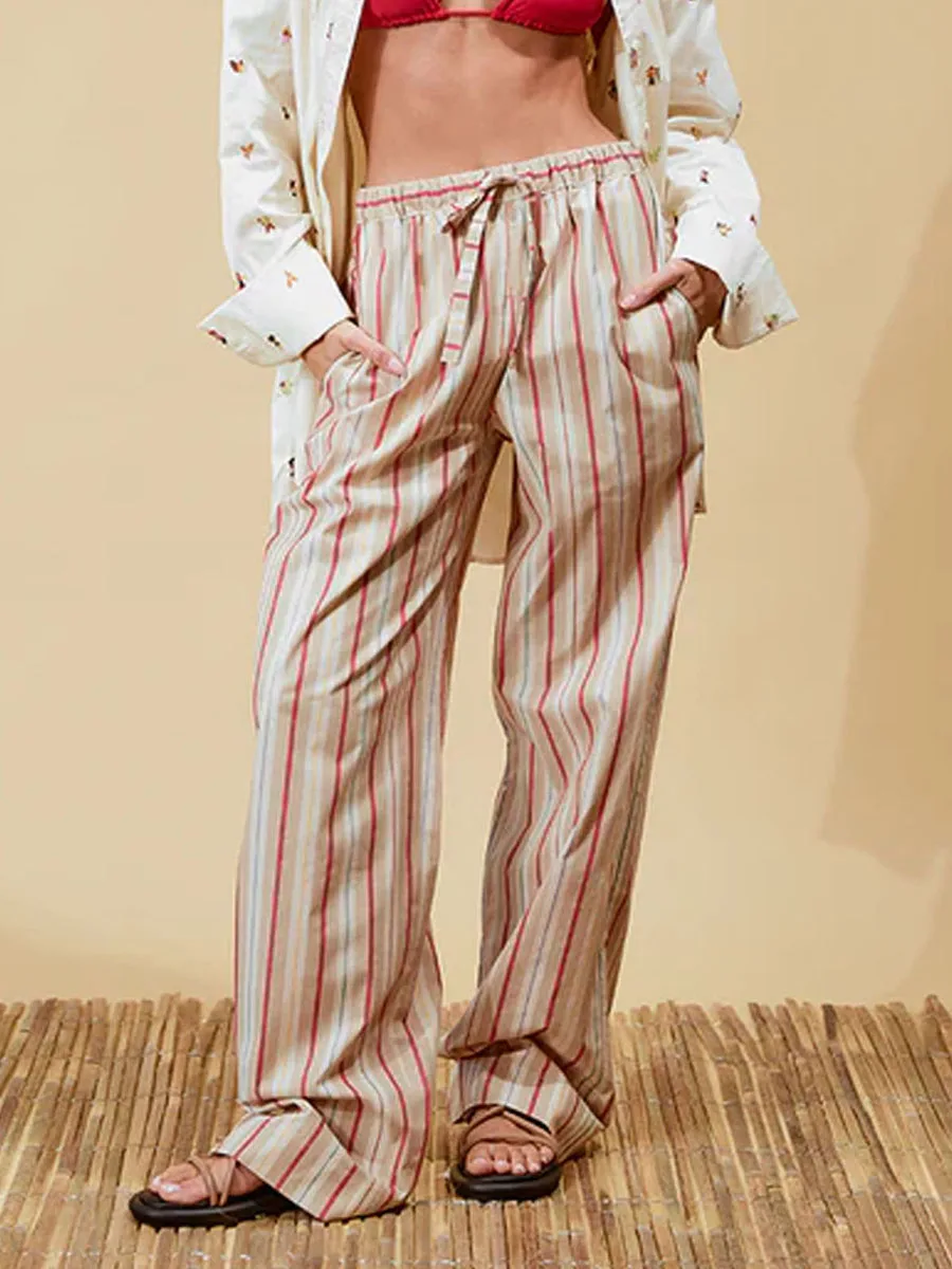 

Women Wide Leg Pants Casual Vertical Stripe Print Elastic High Waist Loose Trousers for Work Office Streetwear