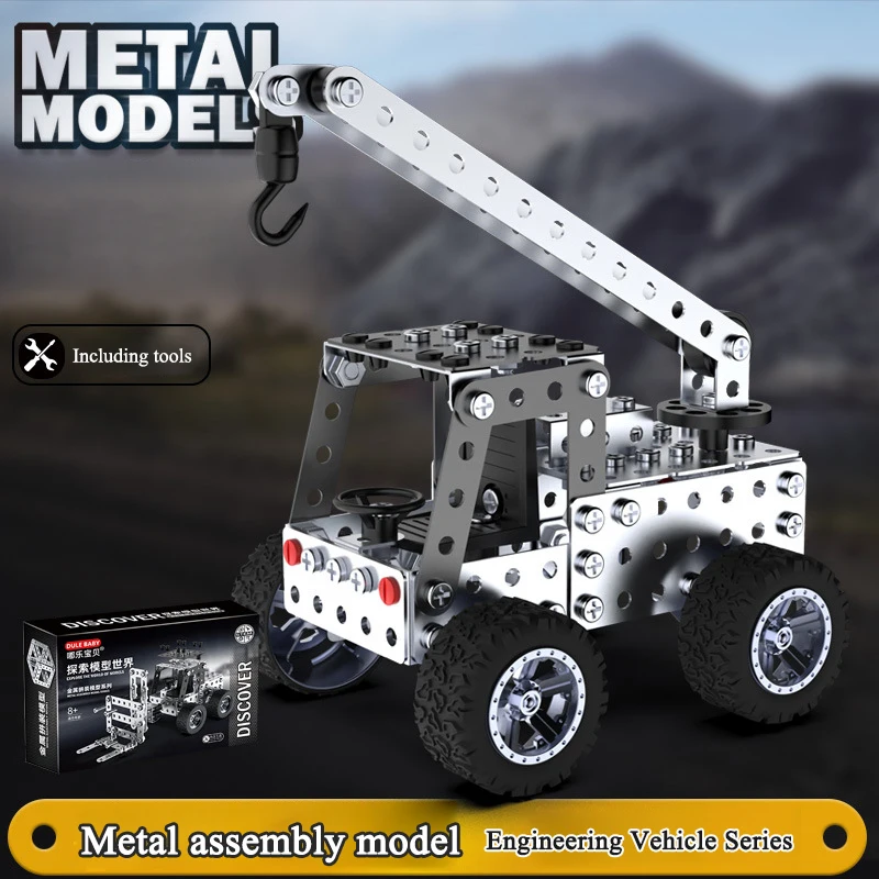 Assemble Toy Building Block Toy Metal Assembly Block Toy Simulation Forklift Excavator Car Model Children DIY Screws And Nuts Assembly Vehicle Boys Gifts