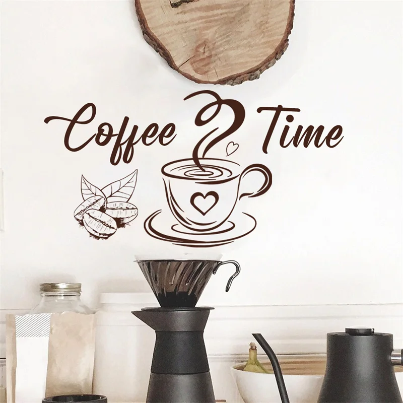 Hot Coffee Cup Vinyl Quote Restaurant Kitchen Removable Wall Stickers Diy Home Decor Wall Art Cafe Time Mural