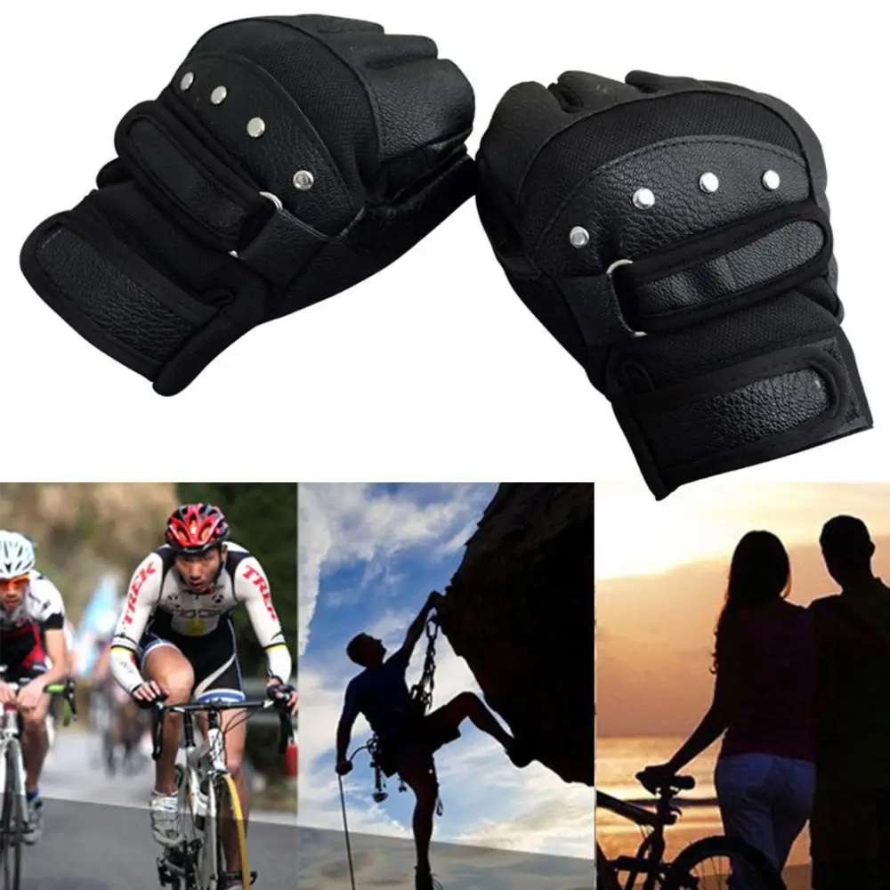 

Men's Army Military Tactical Half Finger Leather Fitness Gloves Bike Sport Gloves Gym Exercise Men Black Rivets Punk Gloves