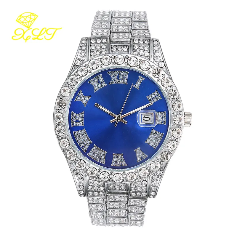 Men's Watch Jewelry Alloy Band Rhinestone Gypsophila Calendar Quartz Business Casual Watch Display