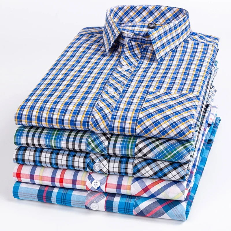 plus size 8XL100%cotton long-sleeve shirts for men slim fit casual plain shirt thin plaid hawaiian tops designer elegant clothes