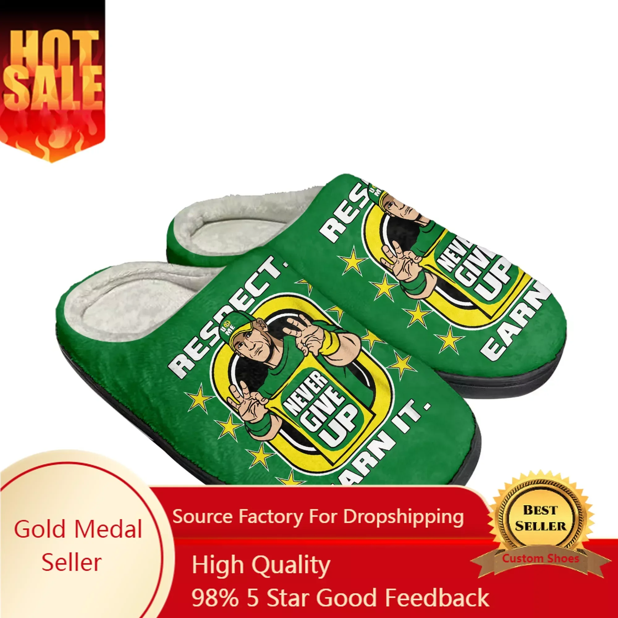 John Cena 20 Years Never Give Up Home Cotton Slippers Mens Womens Plush Bedroom Casual Keep Warm Shoes Slipper Customized Shoe