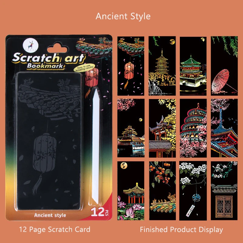12-Piece DIY Architectural Night Scenery Scratch Art Set