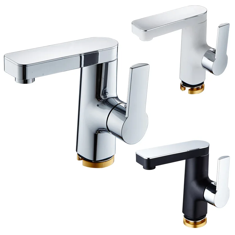 

Bathroom Basin Faucet Brass Single Hole Single Handle 360° Rotation Cold and Hot Water Tap Mixer Sink Faucet Deck Mounted