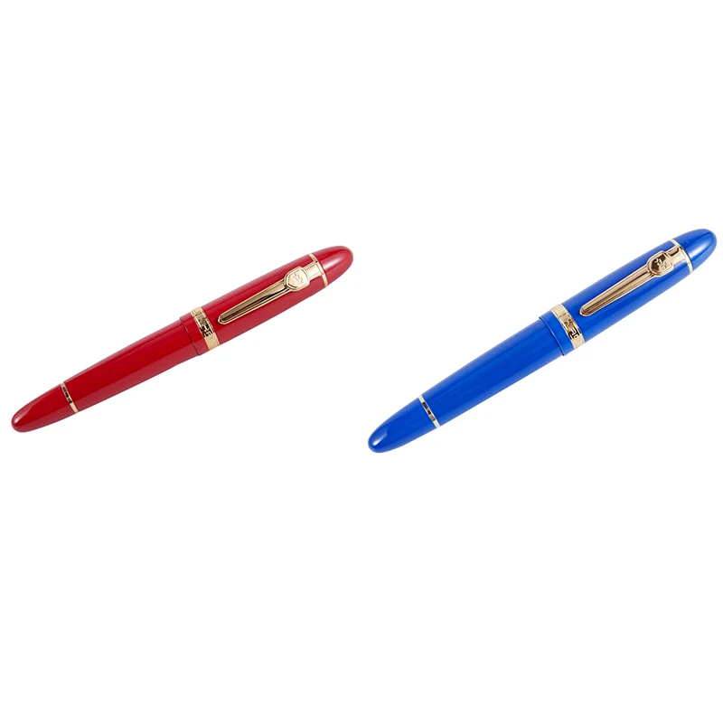 

JINHAO 2 Pcs 159 18KGP 0.7Mm MEDIUM BROAD NIB FOUNTAIN PEN Free Office Fountain Pen with A Box, Blue & Red