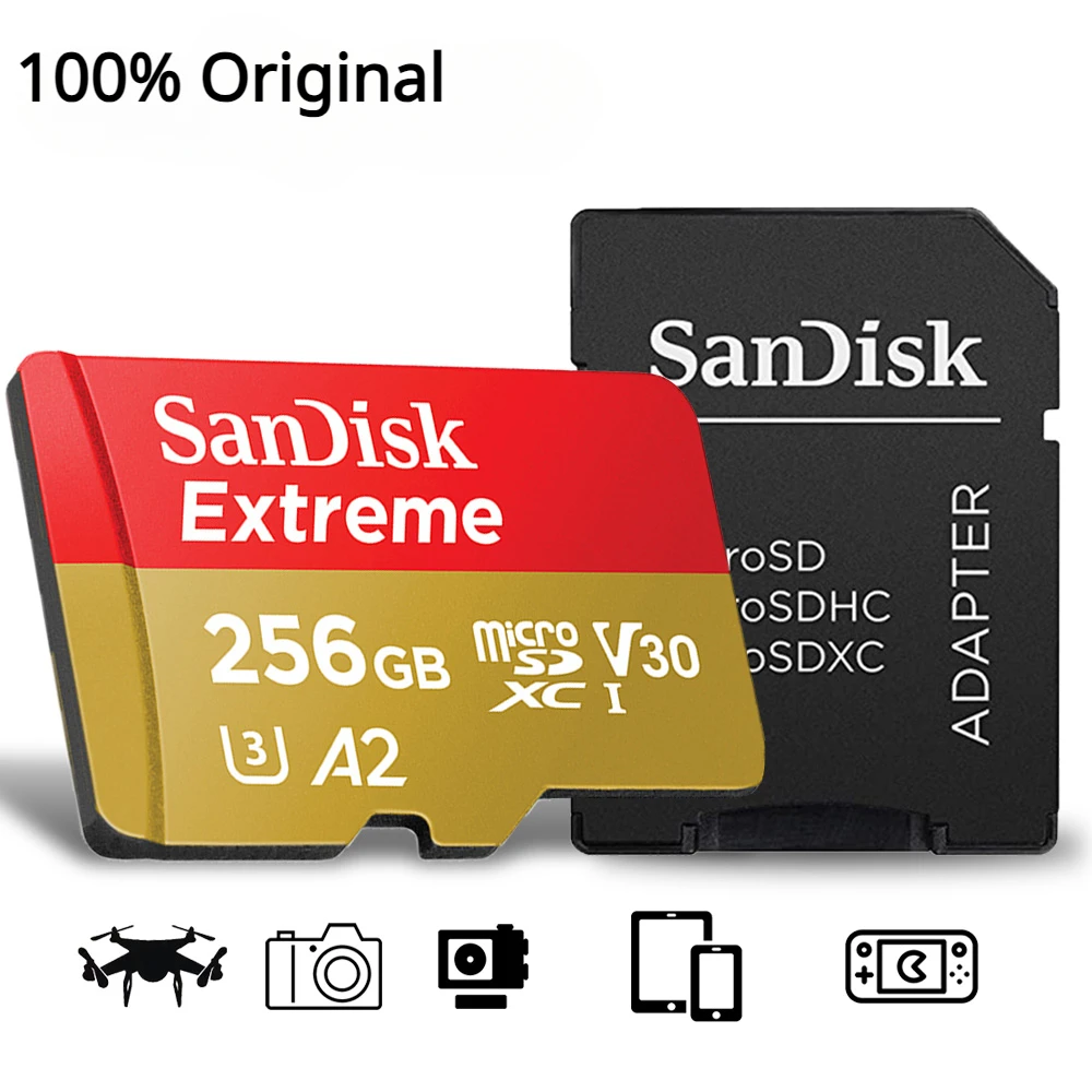 SanDisk karta Micro SD Extreme microSDXC UHS-I karta pamięci A2 U3 4K Flash TF karta MicroSD do kamery parowej GoPro Nintendo