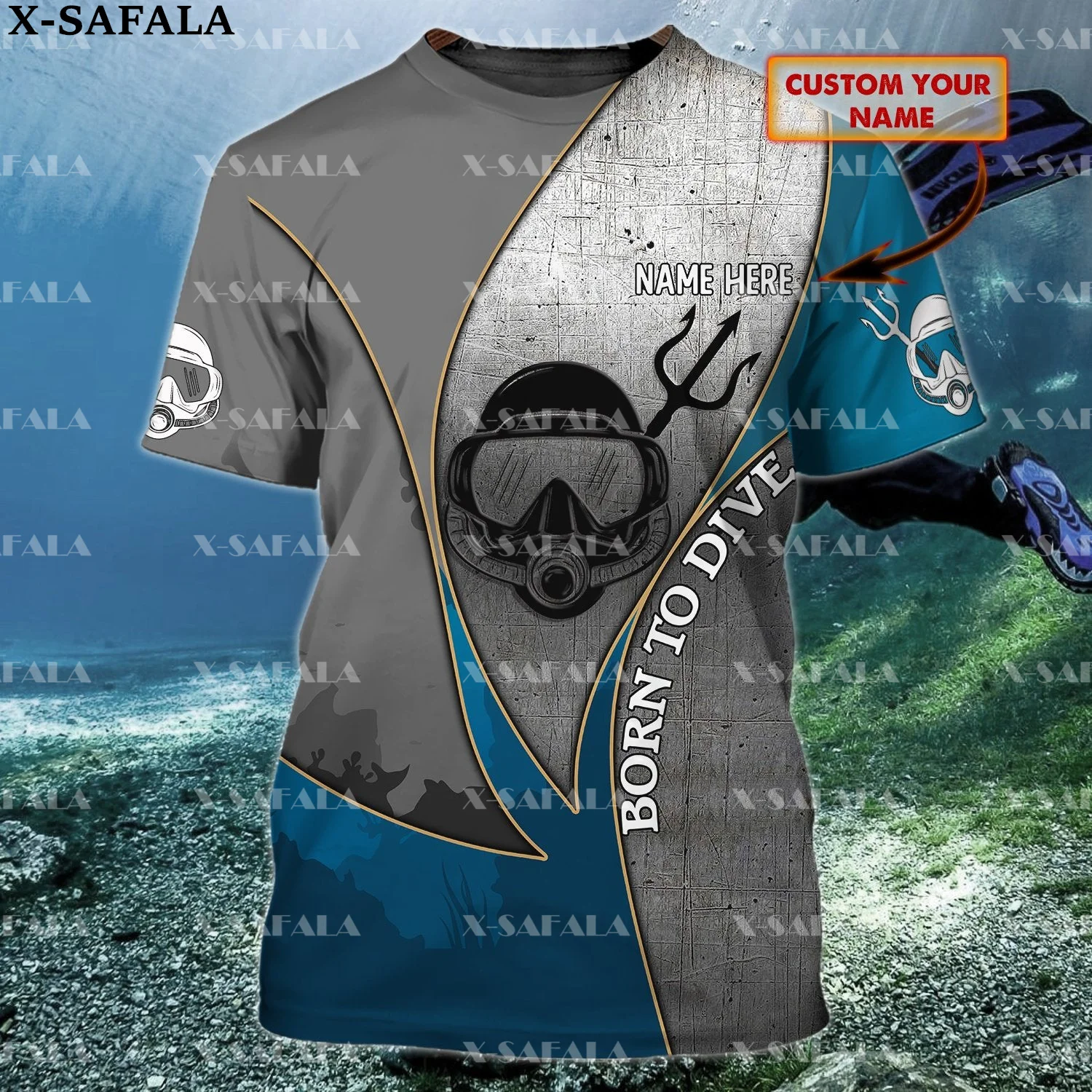 

Scuba Custom Name Grayish blue 3D Printed High Quality Milk Fiber Normal T-shirt Summer Round Neck Men Female Sports Tops