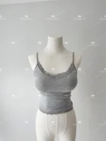 5STUDIO Lace Trim Panelled  Color Tight Strap Vest ort Length Cotton 00% Women's Faion Summer Seasonal Wear - Image 4