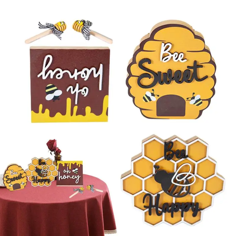 

Bee Tray Decor Set Layered Tray Decorative Desktop Wooden Ornament crafts Bee Party Supplies Home Decoration accessories