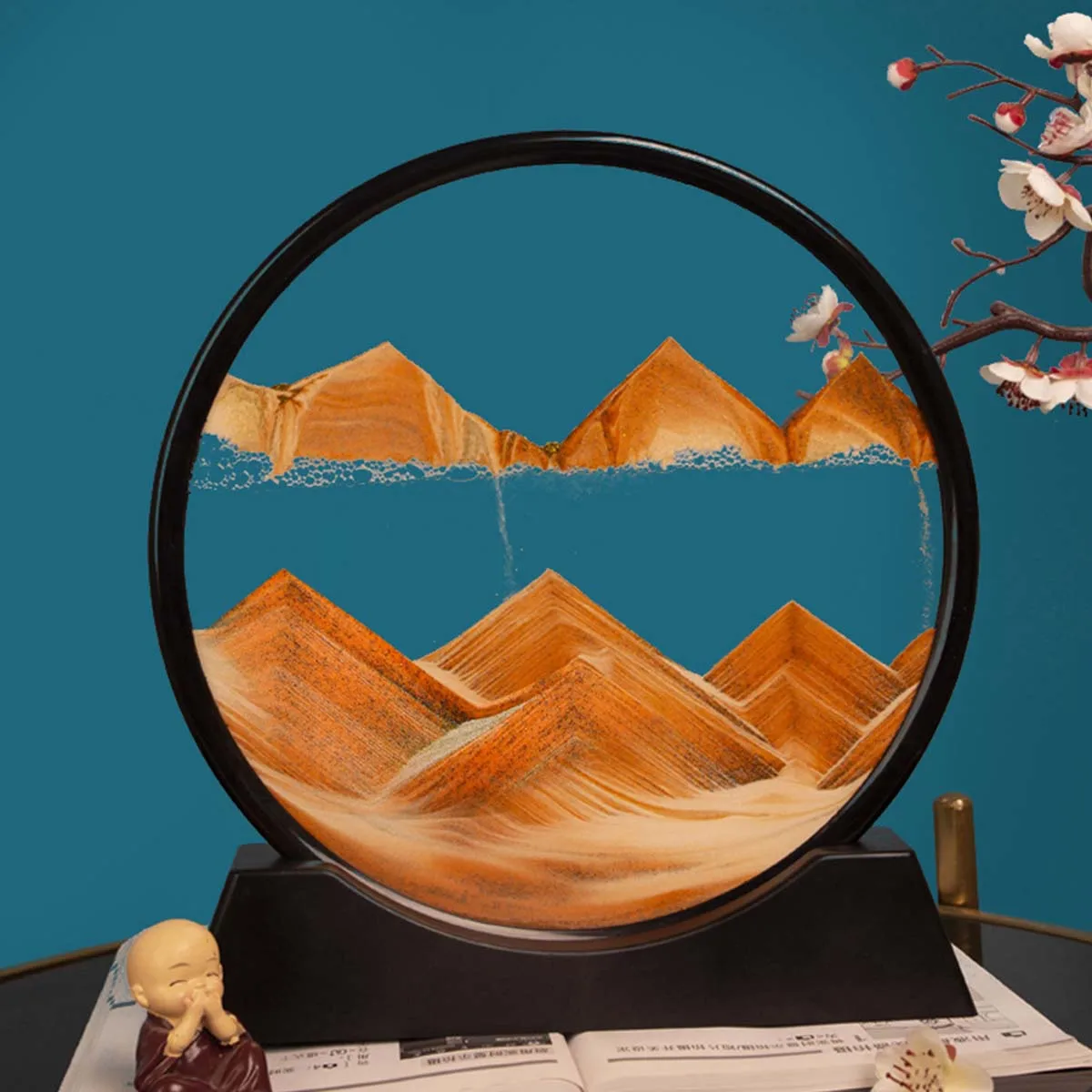 1pc Ornament Crafts Round Quicksand Painting Living Room Hourglass Graduation Gift New Landscape Painting Office Creative Decoration