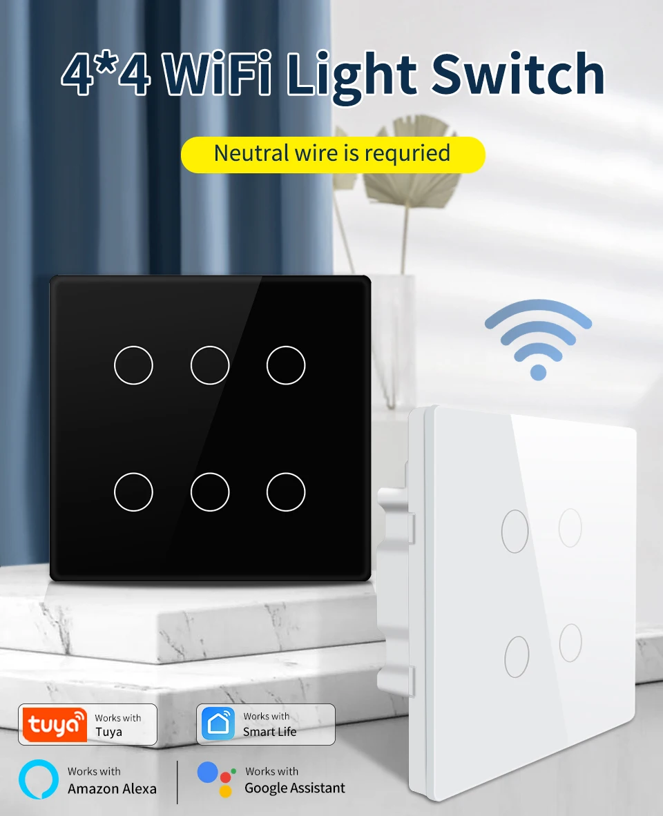 Description Picture 2 of itemTuya WiFi Smart Switch Brazil Standard 4x4 Size Touch Sensor 4/6/8 Gang Wall Light Switch Voice Control By Alexa Google Home
