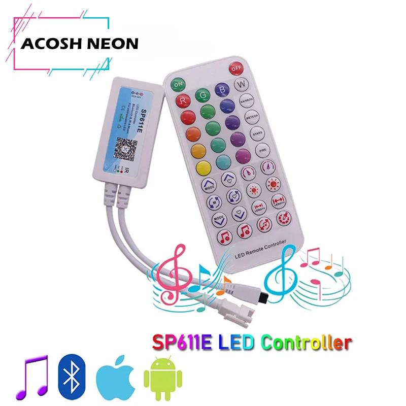 WS2811WS2812 Addressable LED Light Strip IR38 KeysDC5V-24V LED Controller SP611E Bluetooth Music App Ifor