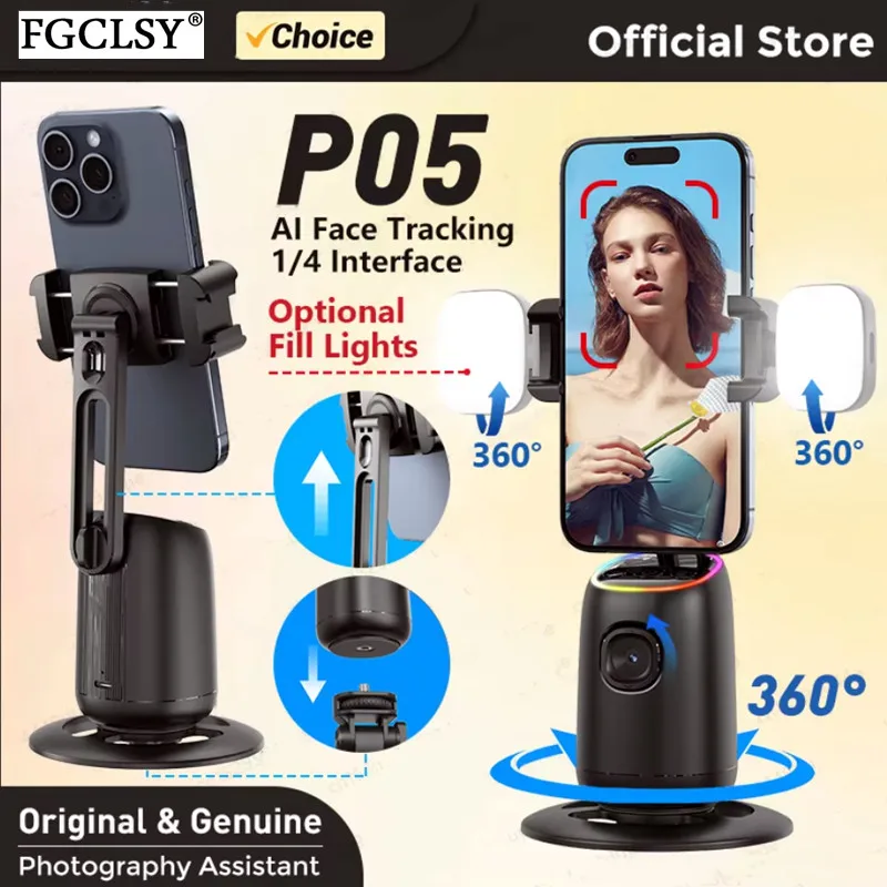 Handheld Gimbal Stabilizer Gimbal Stabilizer Handheld Gimbal Auto Tracking Phone Holder AI Follow Gimbal Stabilizer for Mobile Phone 360 Rotation Face Tracking Shoot Desktop Cellphone Holder Optional Fill Lights