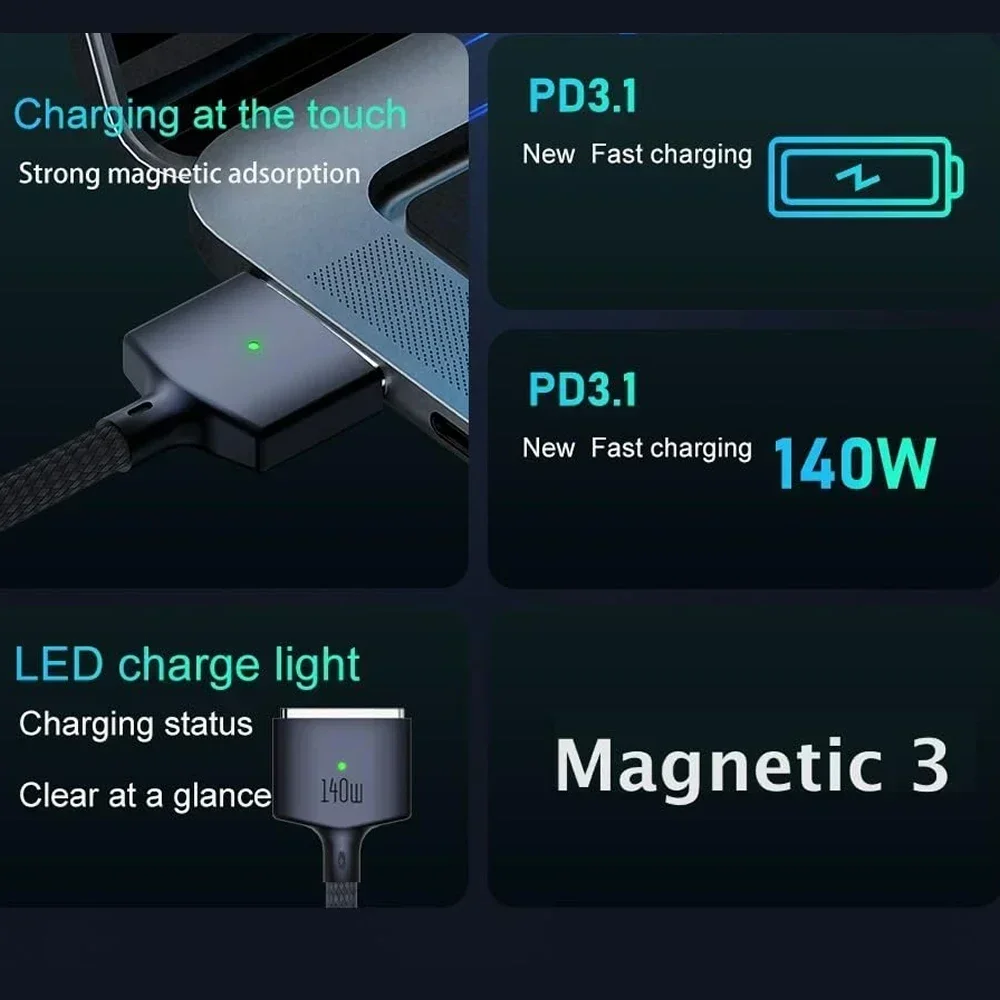 140W 2M Magnetic USB-C Fast Charging Cable