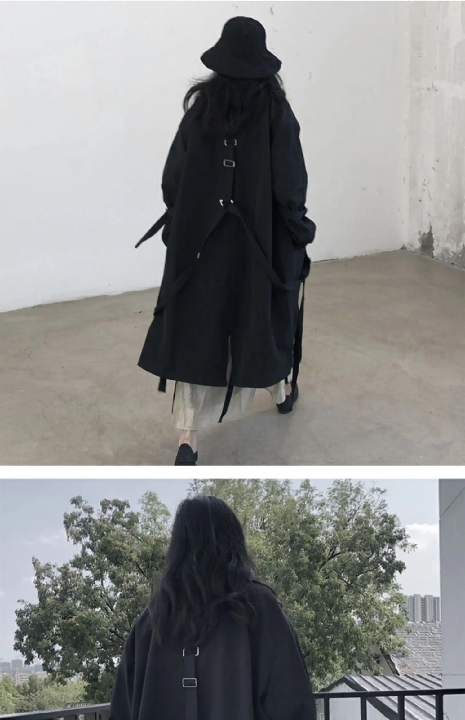 Black Oversized Dark Trench Windbreaker
