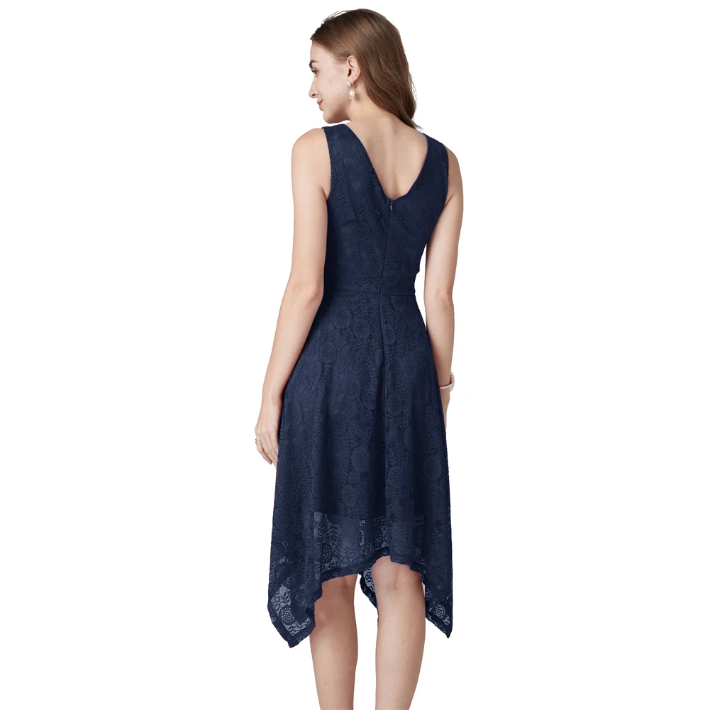 DongCMY High_low Lace Plus Size V-neck Bridesmaid Dress New Elegant Blue Wedding Evening Party Gown 1792#