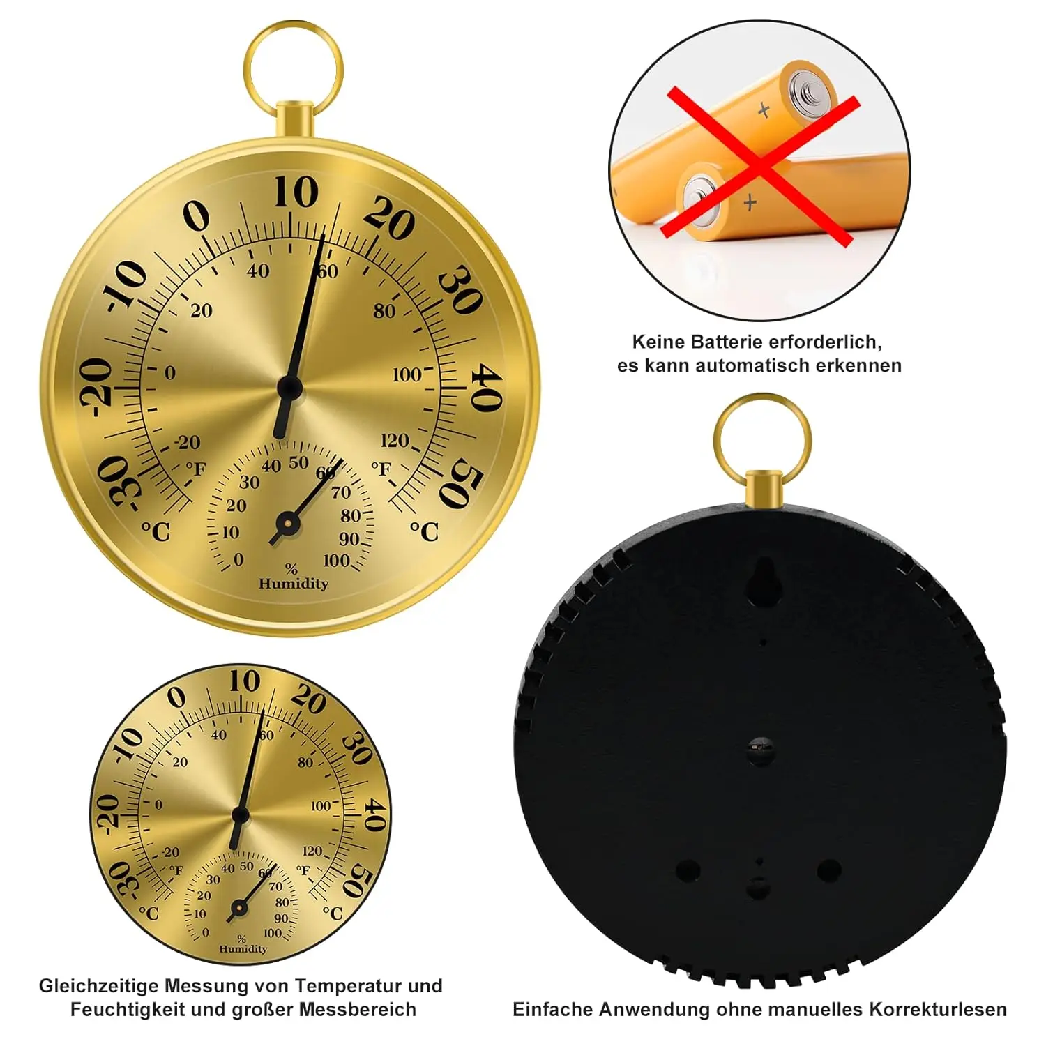 10CM Wall Thermometer Hygrometer Decorative Analog Thermo-hygrometer Temperature and Humidity Gauge for Home Garden Warehouse 4