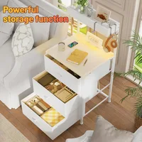 Tall Nightstand Set of 2 with Charging Station and Led Lights Nightstand with 3 Drawers and Shelves Bedside Table with Ports an 5