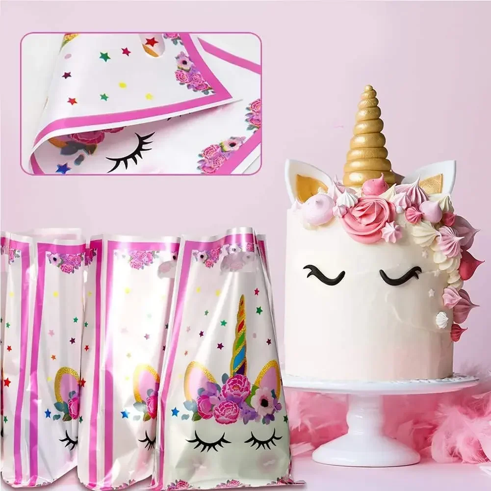 20pcs 유니콘 생일 선물 가방 공룡 파티 장식 플라스틱 Goodie 가방 어린이를위한 가방 치료 소녀 파티 베이비 샤워 캔디