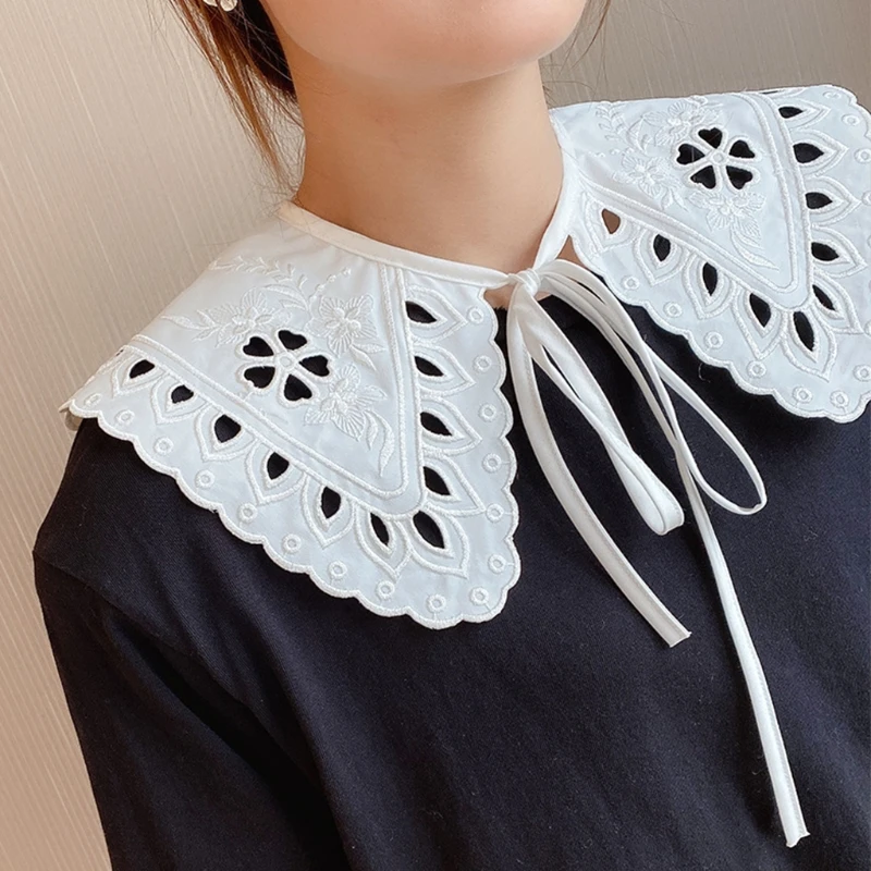

Women White Cotton Fake Collar Shawl Hollow Out Floral Fish Scale Necklace Scarf 57BD