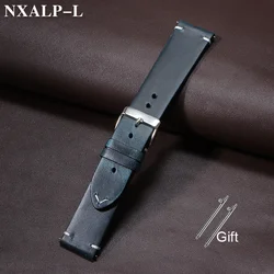 Premium Calfskin Leather Quick Release Watch Strap - Oil Wax Cowhide Wristband - 21mm (Dark Blue)