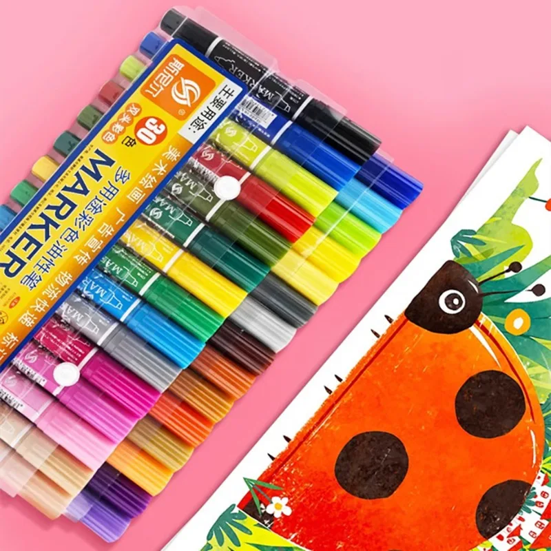 12/18/24/30/40 Colors Double-head Marker Pen Set Colored Oil Pens Waterproof Painting Graffiti Art Supplies Student Stationery