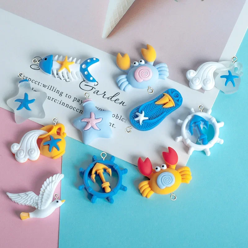 

10Pcs Ocean Series Resin Seagull Starfish Crab Charms Pendant Crafts Making Findings Handmade Jewelry DIY for Earrings Necklace