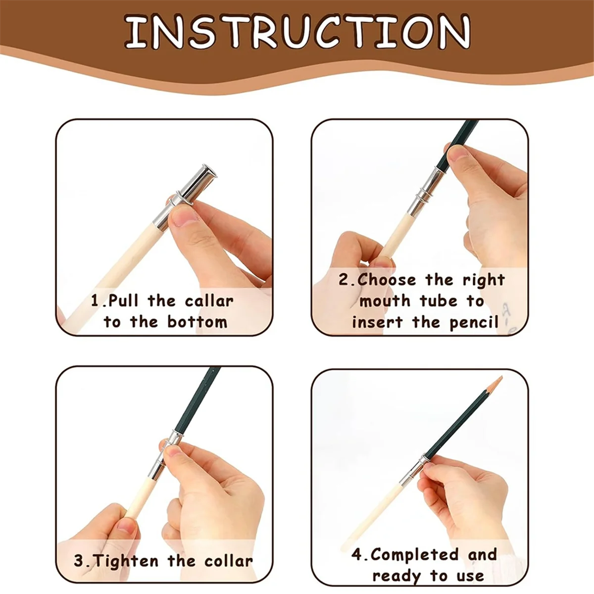 12 PCS Wooden Pencil Pencil Extenders for Artists with Adjustable Metal Handle Lengthener Pull Charcoal Holder