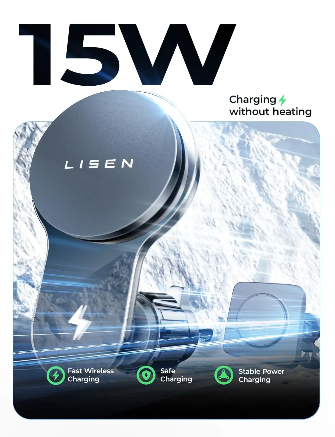 LISEN Magnetic Car Wireless Charger Cooling Car Phone Holder