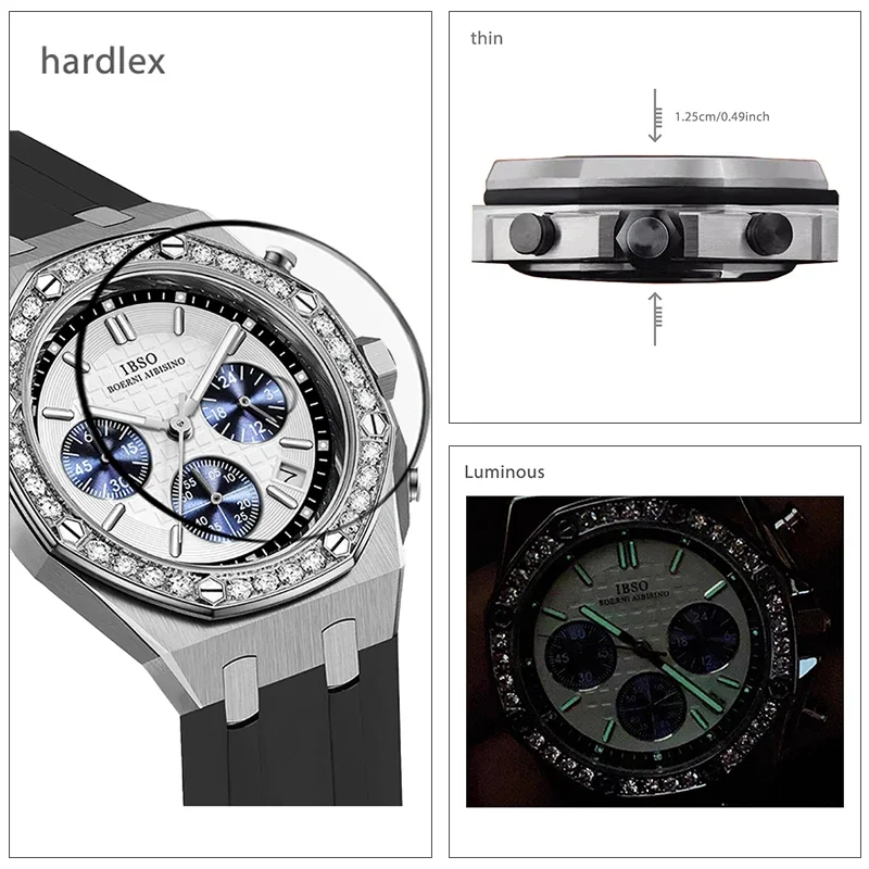 Original Brand Men Watches Date Large Dial Silicone Strap Waterproof Quartz Hand Clock Boy Luxury Crystal Male Wristwatch White