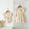 Korean Style Summer Girls' Lace Flying Dress Embroidered Floral Childrens Princess Dresses Charming Baby Bodysuit Sister Outfits 2