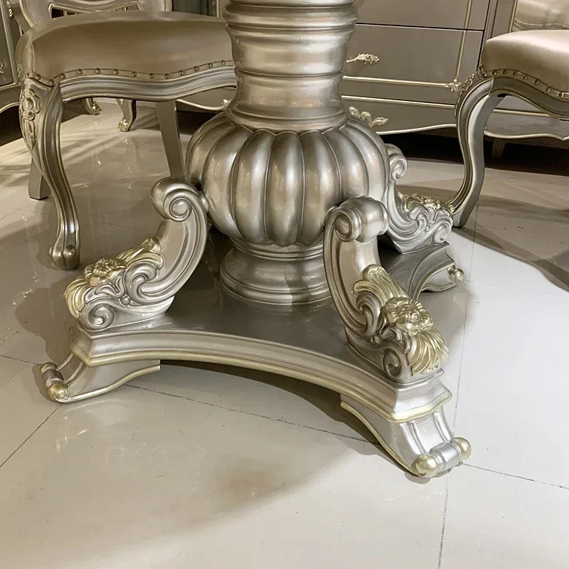 European style dining table solid wood round dining table natural wood parquet chair combination household round ri
