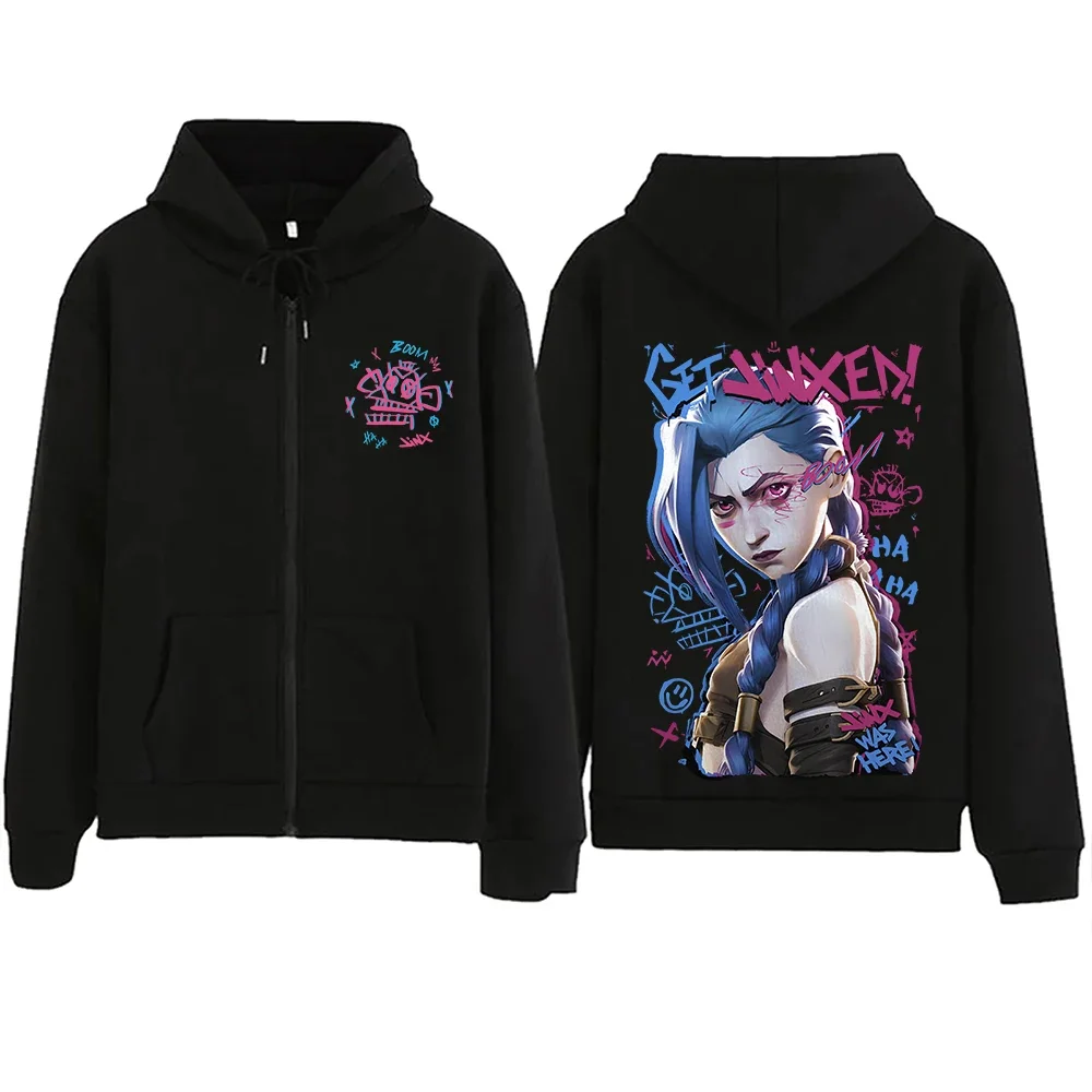 Arcane-Jinx Graphic Zipper Hoody Men Women Hip Hop Fashion Zip Up Sweatshirt Men Oversized Pullover Hoodie Streetwear Tops 3