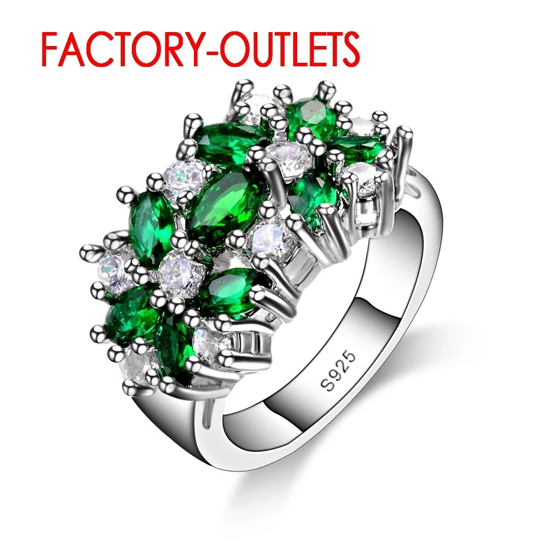 Silver Ring 925 Sterling Bridal Cubic Zirconia Prong Setting For Women Girls